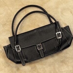 Chic Black Shoulder Bag with Buckle Accents